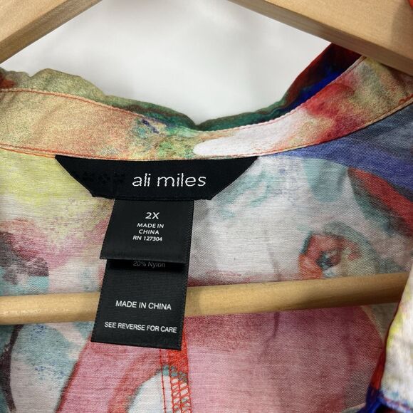 Ali Miles Top Size 2X Womens Button Up Abstract Artsy Watercolor Print Shirt - Picture 4 of 9